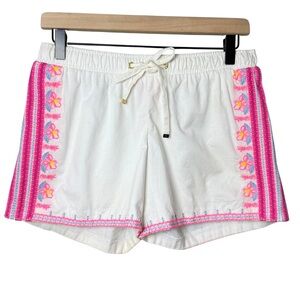 Lilly Pulitzer Womens Katia Pink Embroidered Flower White Shorts Elastic Waist S